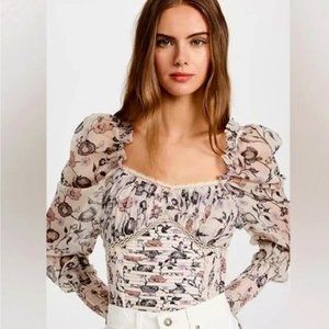 Free People Intimately Brunch Date Bodysuit In Ivory Combo Size S NWT